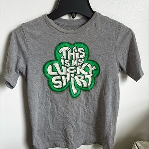 Gray Kids Shirt with Green Clover Design
